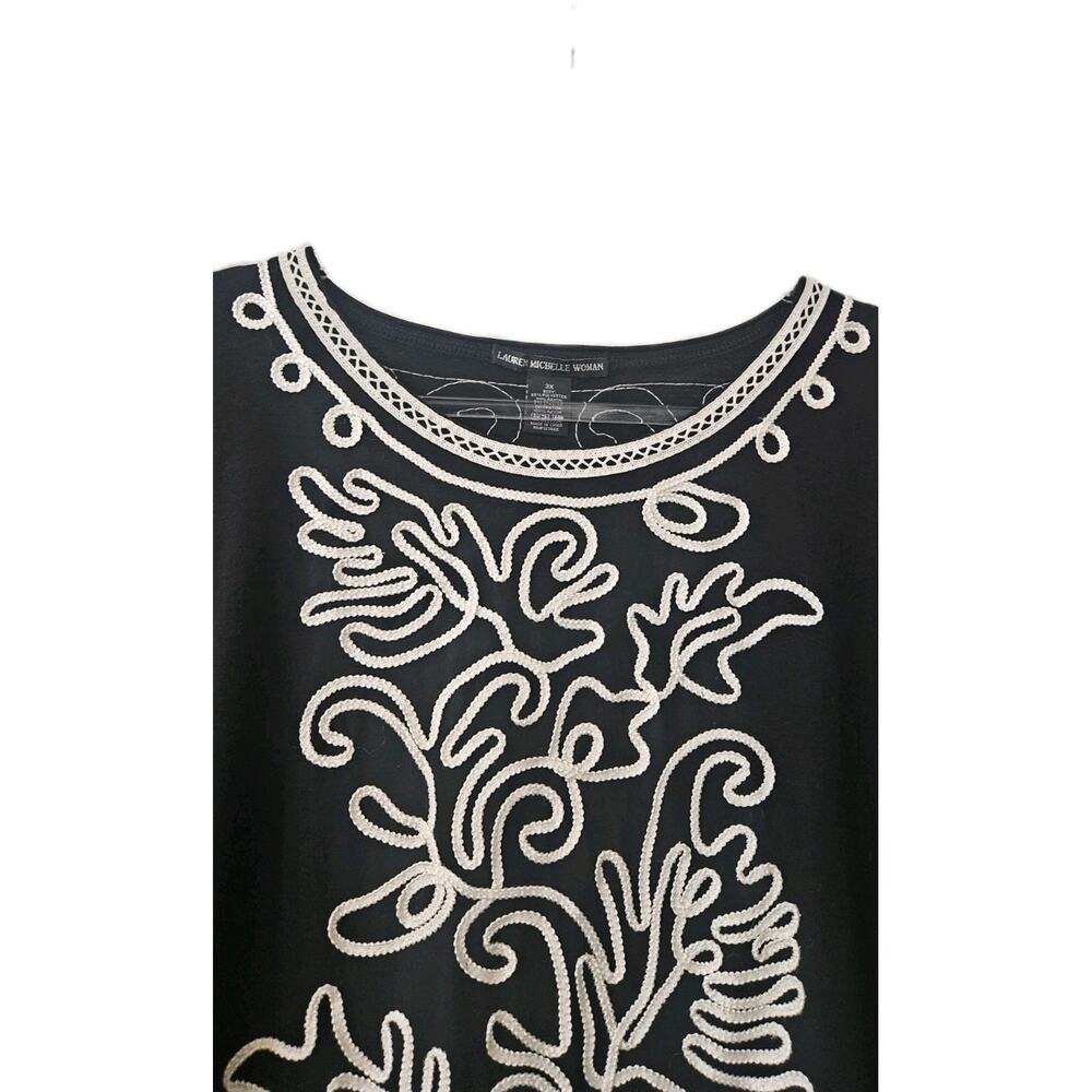 Lauren Michelle Womens 3X Top Blouse Asymmetrical Hem Black White 3/4 Sleeves - Picture 4 of 7
